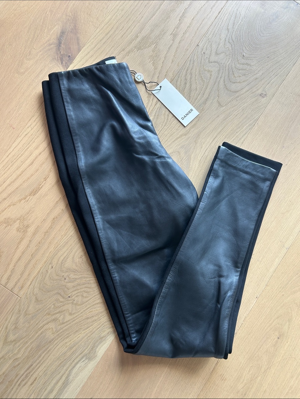 Danier Black Leather Leggings with Stretch Side Panels
